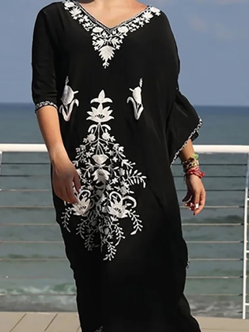 New Cover-Up Bohemian Dress Print Multicolor Beach Style Kaftan Swimsuit Cover up Maxi Dress Robe De Plage 2024 Tunic for Beach