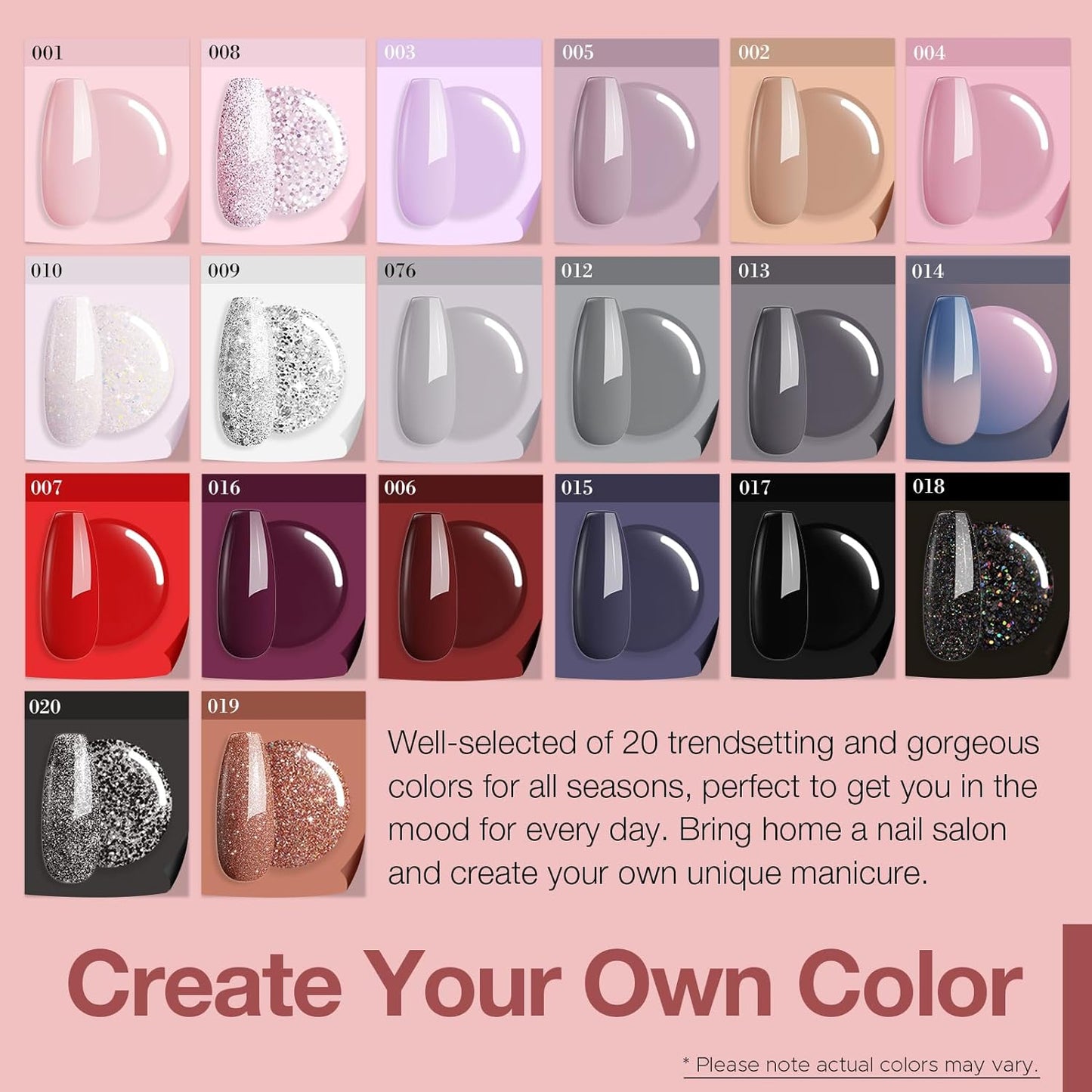 Dip Powder Nail Kit Starter, 20 Colors Glitter Pink Red Black Nude Acrylic Dipping Powder Liquid Set with Base & Top Coat Activator for French Nails Art Manicure DIY Gift for Women