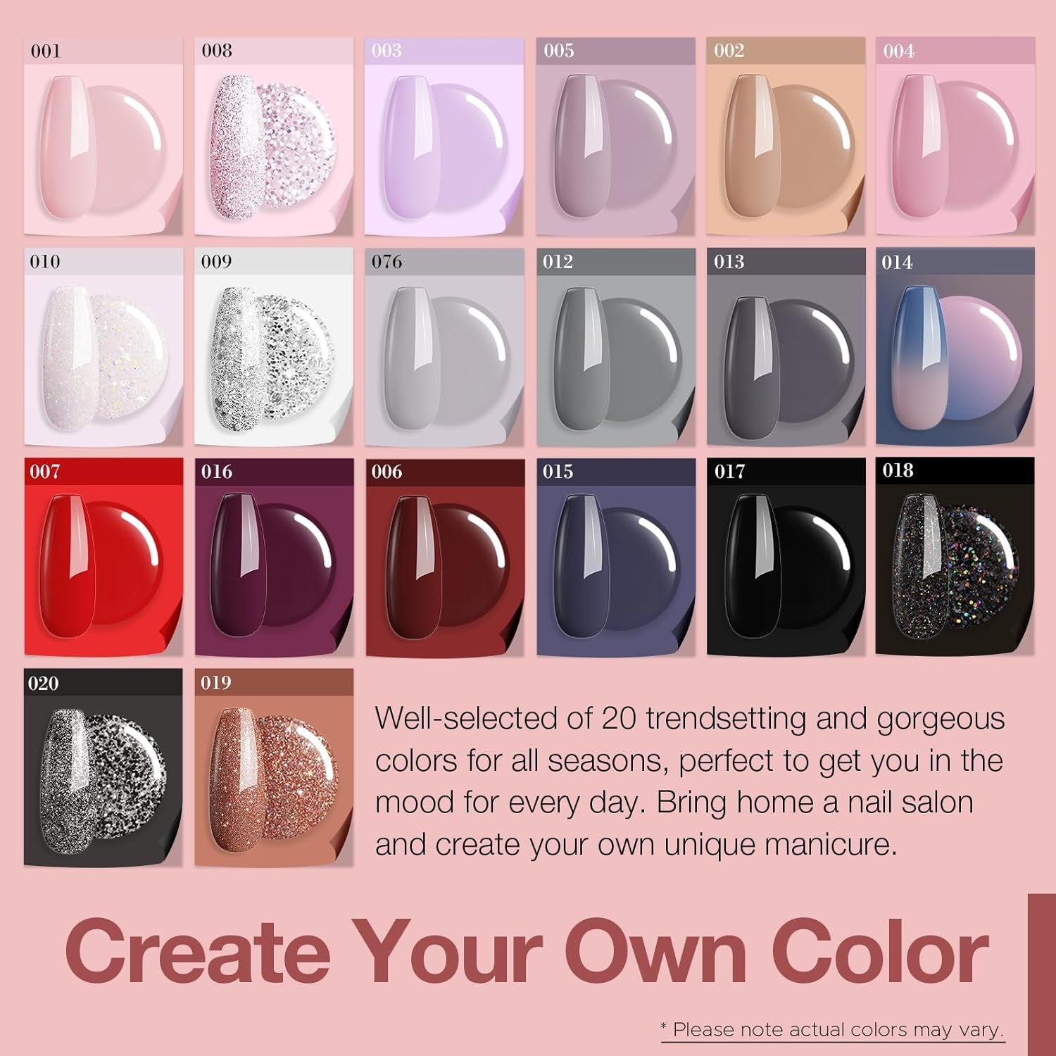 Dip Powder Nail Kit Starter, 20 Colors Glitter Pink Red Black Nude Acrylic Dipping Powder Liquid Set with Base & Top Coat Activator for French Nails Art Manicure DIY Gift for Women