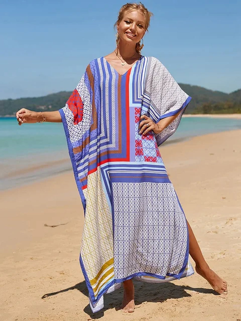 New Cover-Up Bohemian Dress Print Multicolor Beach Style Kaftan Swimsuit Cover up Maxi Dress Robe De Plage 2024 Tunic for Beach