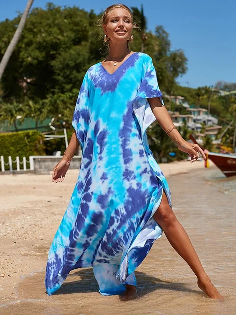 New Cover-Up Bohemian Dress Print Multicolor Beach Style Kaftan Swimsuit Cover up Maxi Dress Robe De Plage 2024 Tunic for Beach