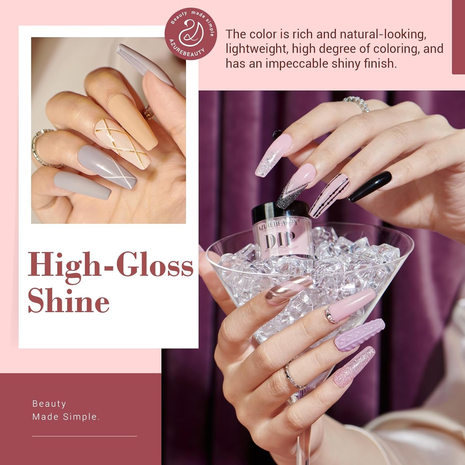 Dip Powder Nail Kit Starter, 20 Colors Glitter Pink Red Black Nude Acrylic Dipping Powder Liquid Set with Base & Top Coat Activator for French Nails Art Manicure DIY Gift for Women