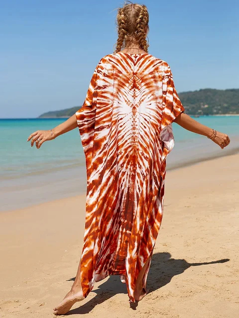 New Cover-Up Bohemian Dress Print Multicolor Beach Style Kaftan Swimsuit Cover up Maxi Dress Robe De Plage 2024 Tunic for Beach