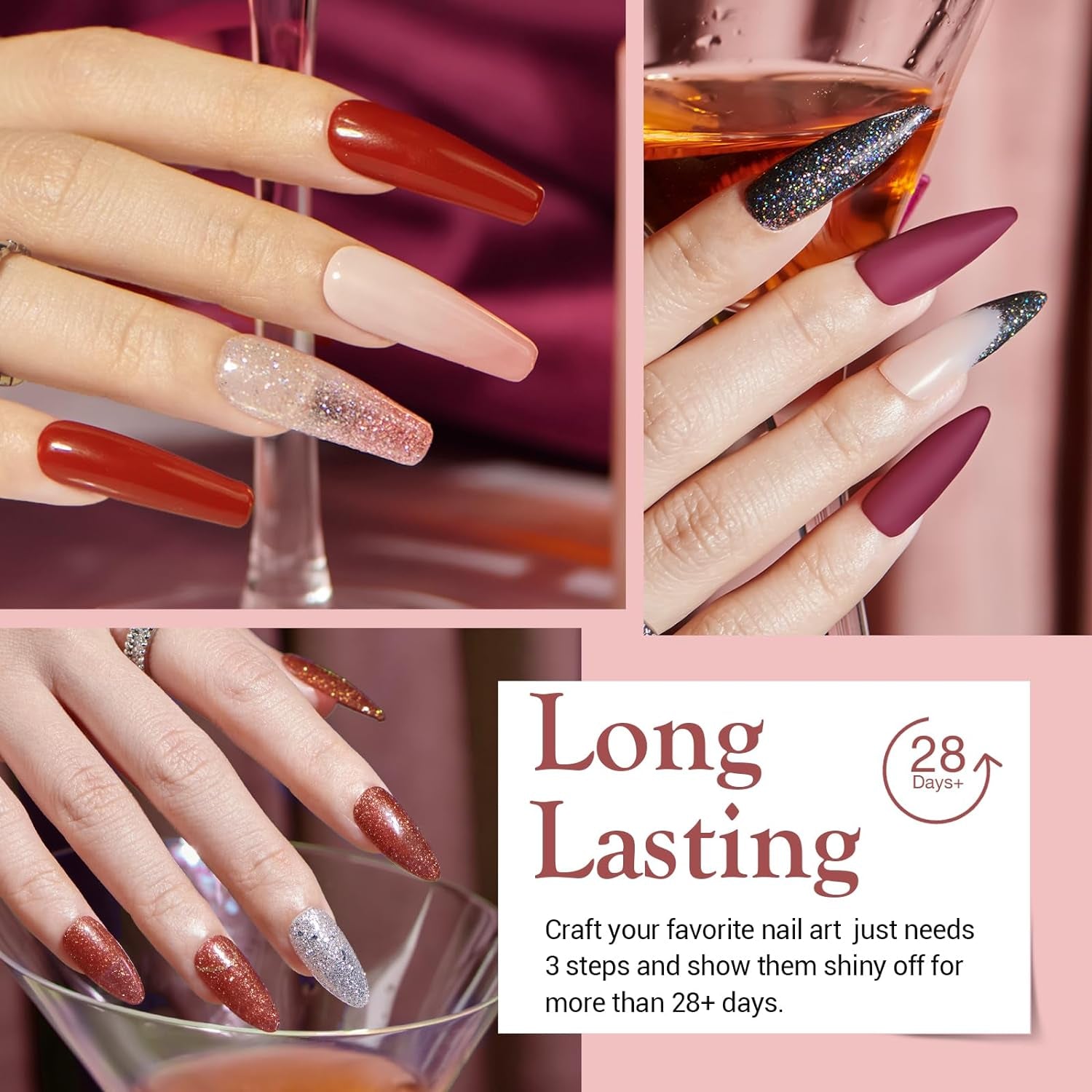 Dip Powder Nail Kit Starter, 20 Colors Glitter Pink Red Black Nude Acrylic Dipping Powder Liquid Set with Base & Top Coat Activator for French Nails Art Manicure DIY Gift for Women